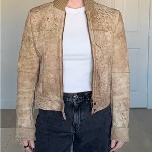 Massimo Dutti Beige Suede Bomber Jacket